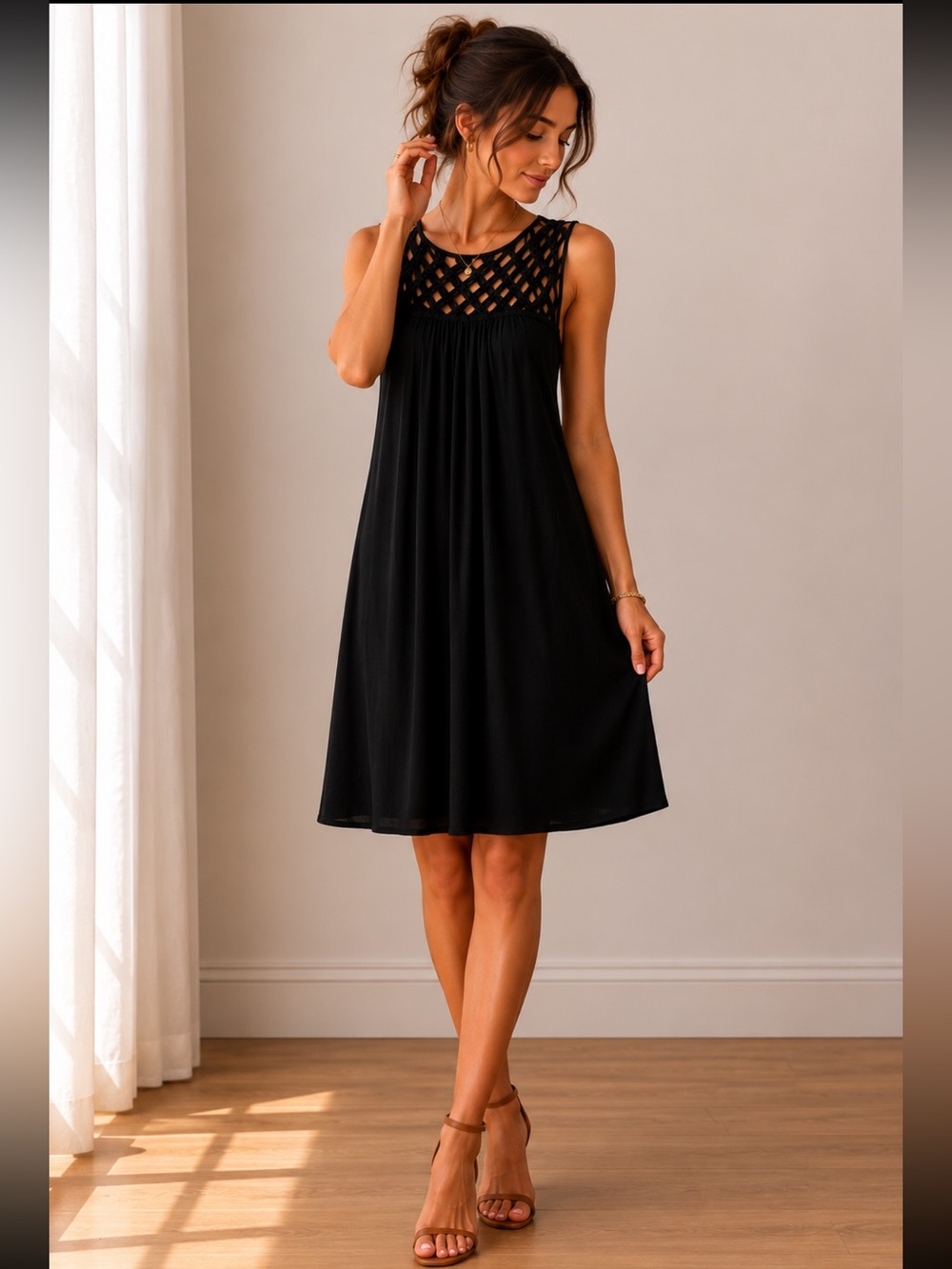 Maeve Black Crochet Yoke Dress